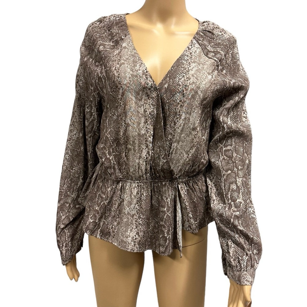 Skies Are Blue Snakeskin Print Wrap Style Long Sleeve Lightweight Blouse Medium